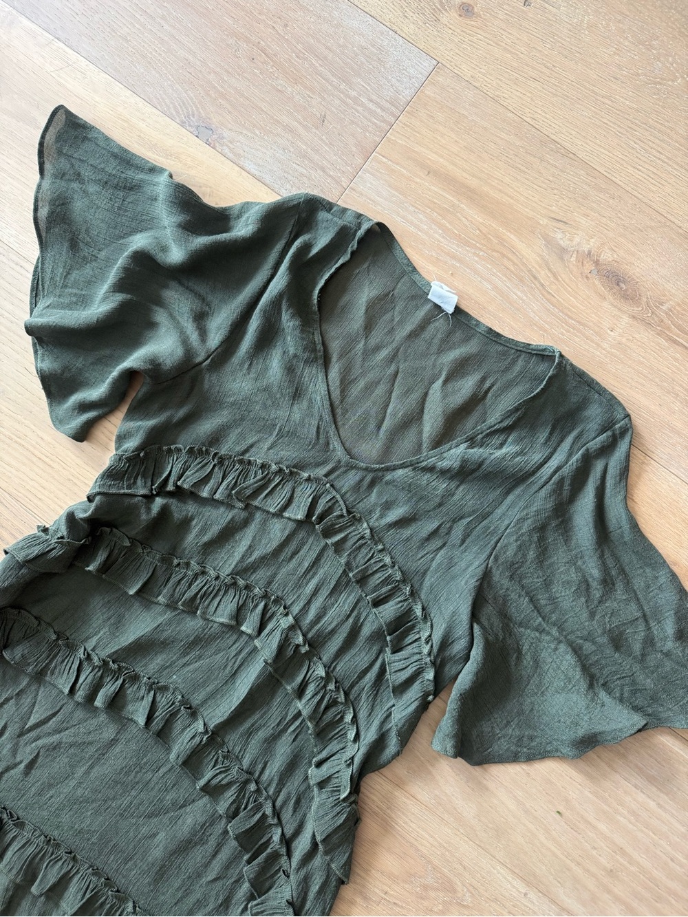 Olive Ruffle V-Neck Dress - Picture 4 of 5